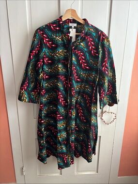Zuri Dress NWT - Printed Longline Women's Dress - Black with Teal & Red Pattern